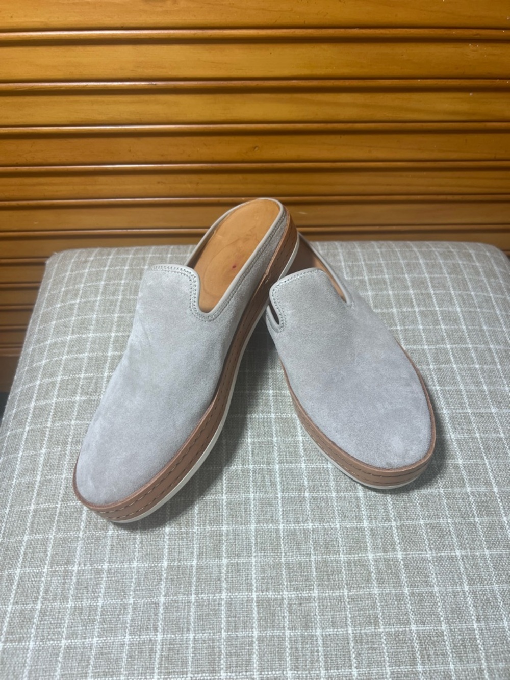 Women’s Vince Canella Grey/beige Suede‎ Slip On Mules Loafers Size 8.5